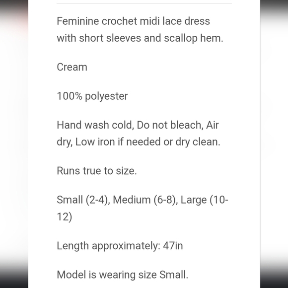 POLAGRAM CROCHET FLORAL LACE CREAM MIDI DRESS, SZ SMALL - Picture 13 of 16